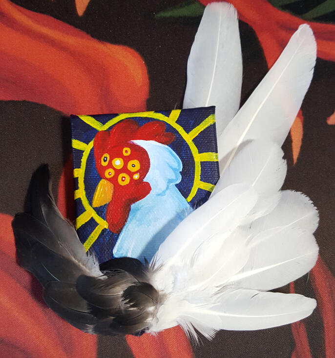 Canvas painting w/ feathers